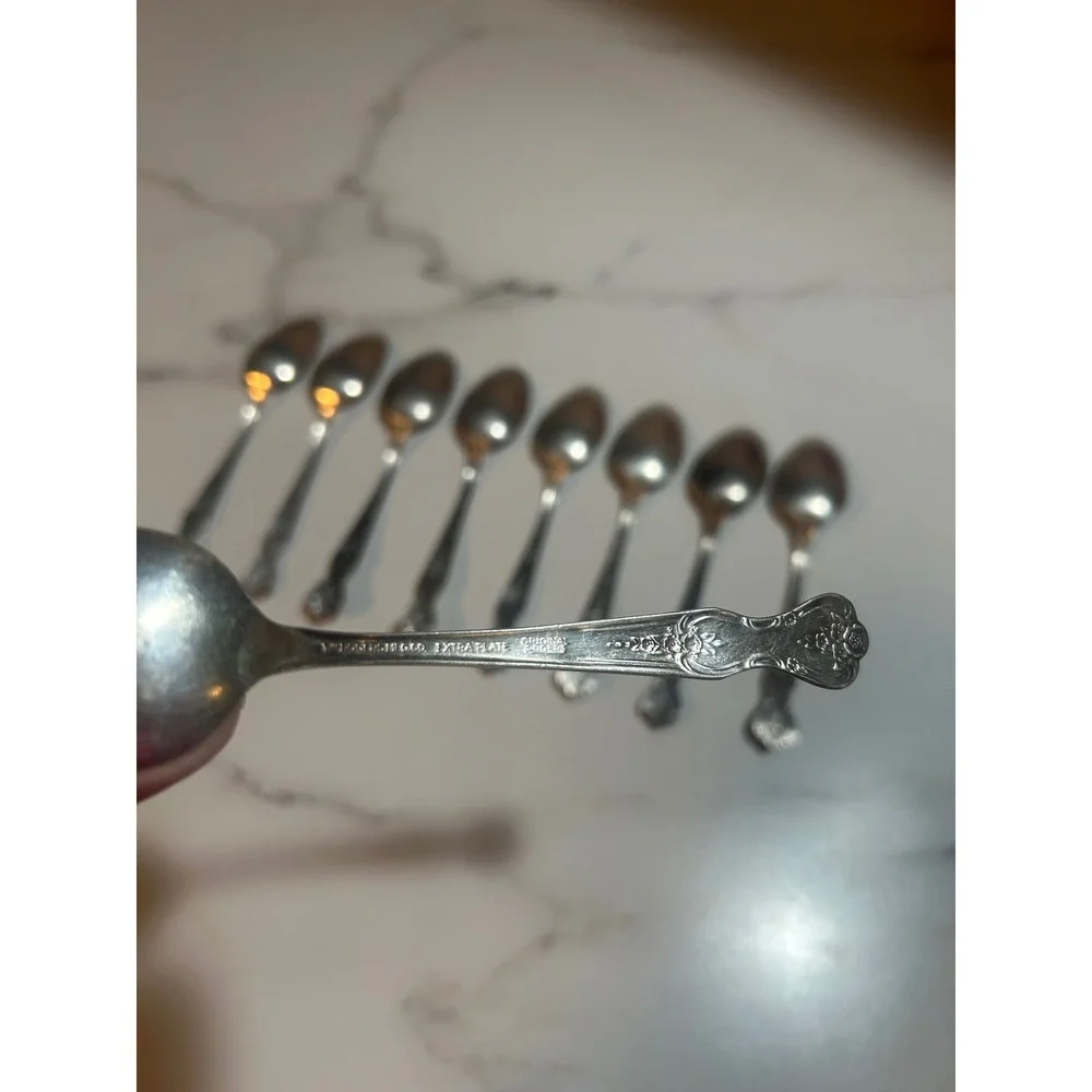 Wm Rogers & Son Silverplate Teaspoons Victorian Rose Pattern Set of 9 6 inch